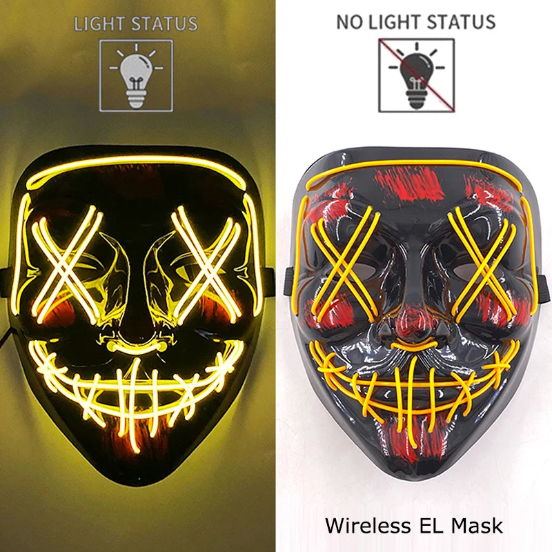 1Pc Wireless Halloween LED Neon Purge Mask LED Skull Gloves Masque Masquerade Party Props Glow in the Dark Horror Cosplay Mask