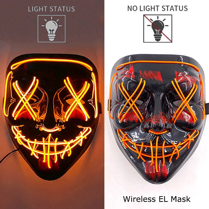 1Pc Wireless Halloween LED Neon Purge Mask LED Skull Gloves Masque Masquerade Party Props Glow in the Dark Horror Cosplay Mask