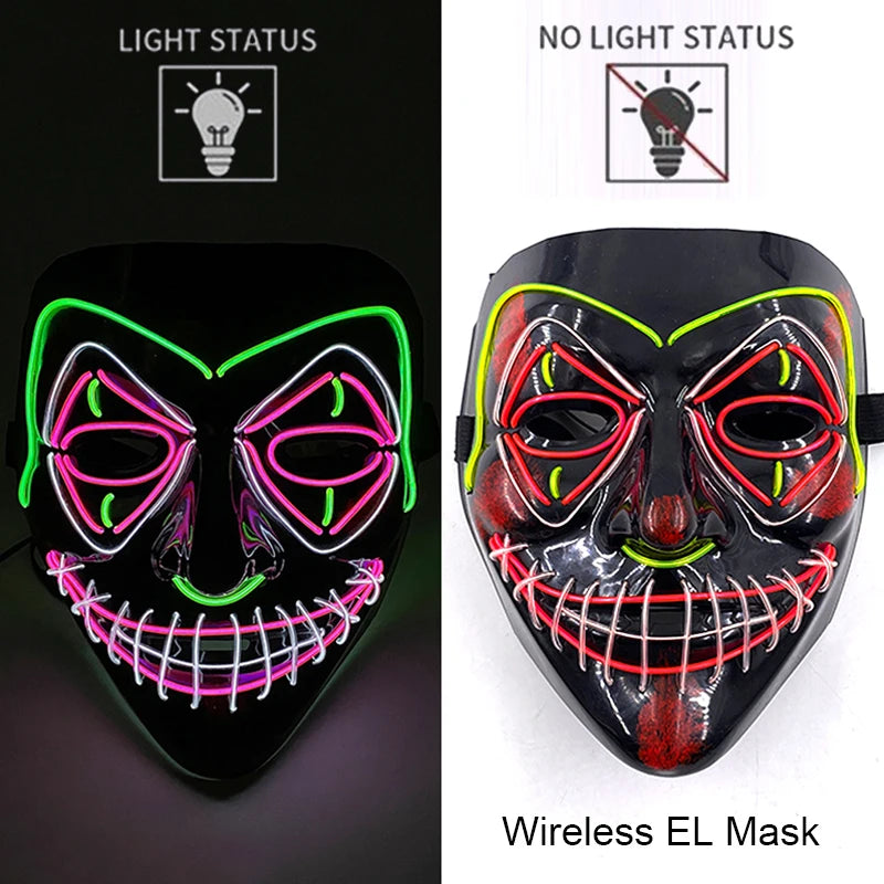 1Pc Wireless Halloween LED Neon Purge Mask LED Skull Gloves Masque Masquerade Party Props Glow in the Dark Horror Cosplay Mask