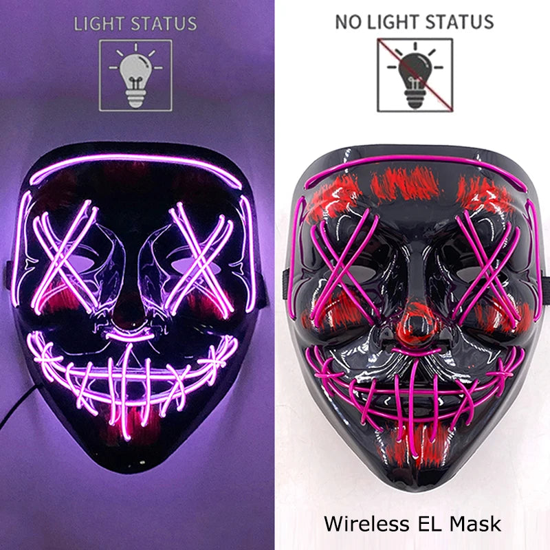 1Pc Wireless Halloween LED Neon Purge Mask LED Skull Gloves Masque Masquerade Party Props Glow in the Dark Horror Cosplay Mask