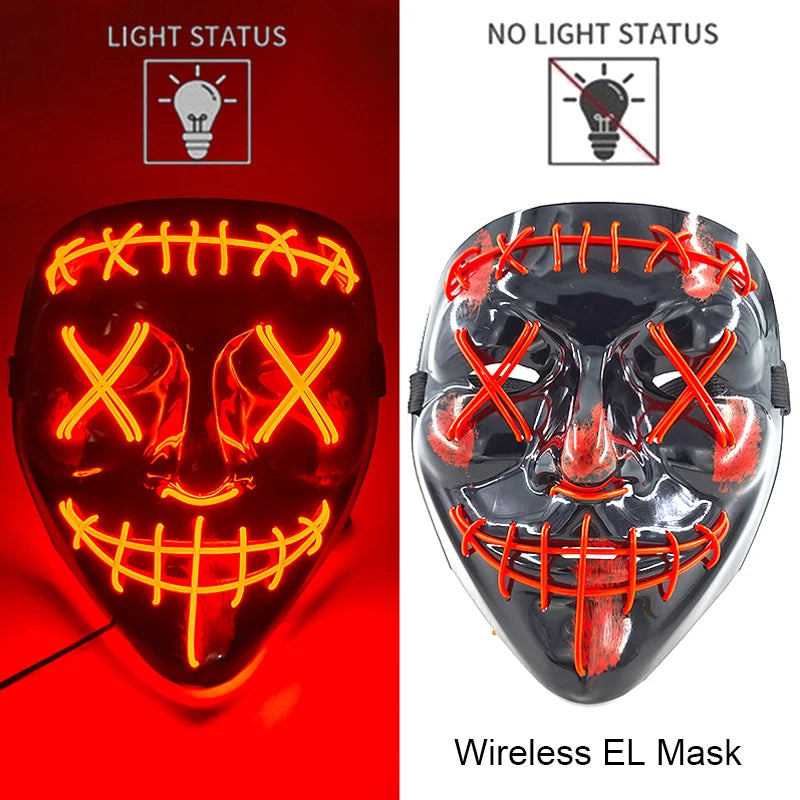 1Pc Wireless Halloween LED Neon Purge Mask LED Skull Gloves Masque Masquerade Party Props Glow in the Dark Horror Cosplay Mask