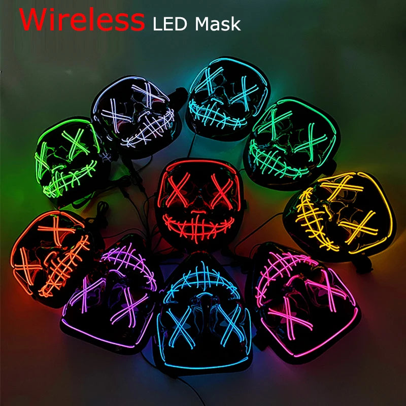 1Pc Wireless Halloween LED Neon Purge Mask LED Skull Gloves Masque Masquerade Party Props Glow in the Dark Horror Cosplay Mask