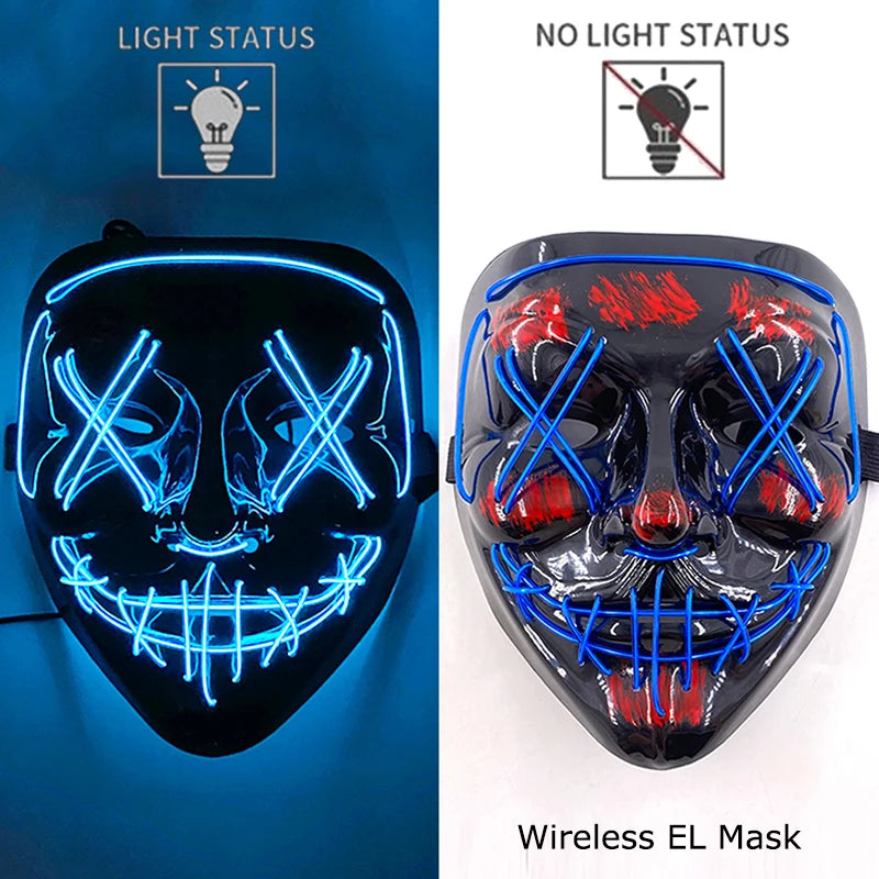 1Pc Wireless Halloween LED Neon Purge Mask LED Skull Gloves Masque Masquerade Party Props Glow in the Dark Horror Cosplay Mask