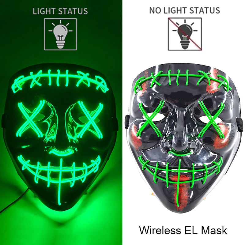 1Pc Wireless Halloween LED Neon Purge Mask LED Skull Gloves Masque Masquerade Party Props Glow in the Dark Horror Cosplay Mask