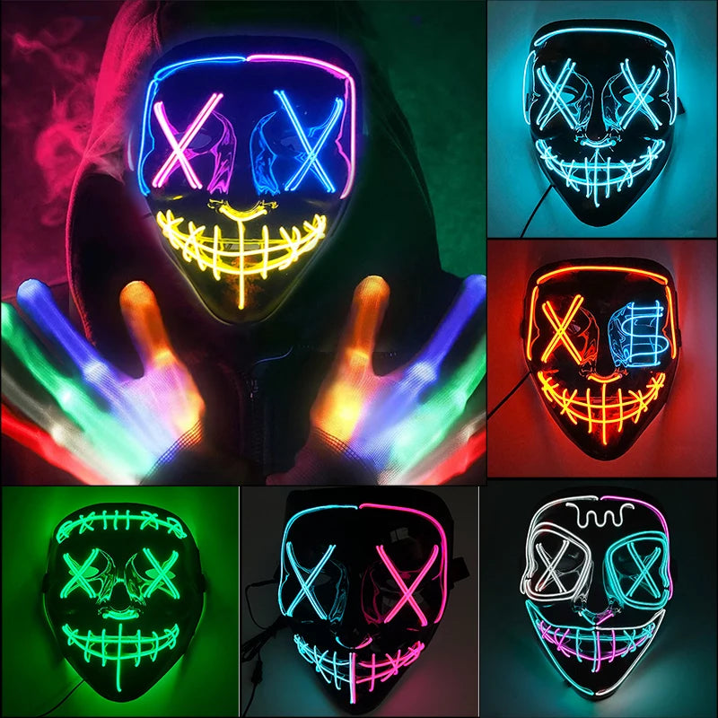 1Pc Wireless Halloween LED Neon Purge Mask LED Skull Gloves Masque Masquerade Party Props Glow in the Dark Horror Cosplay Mask