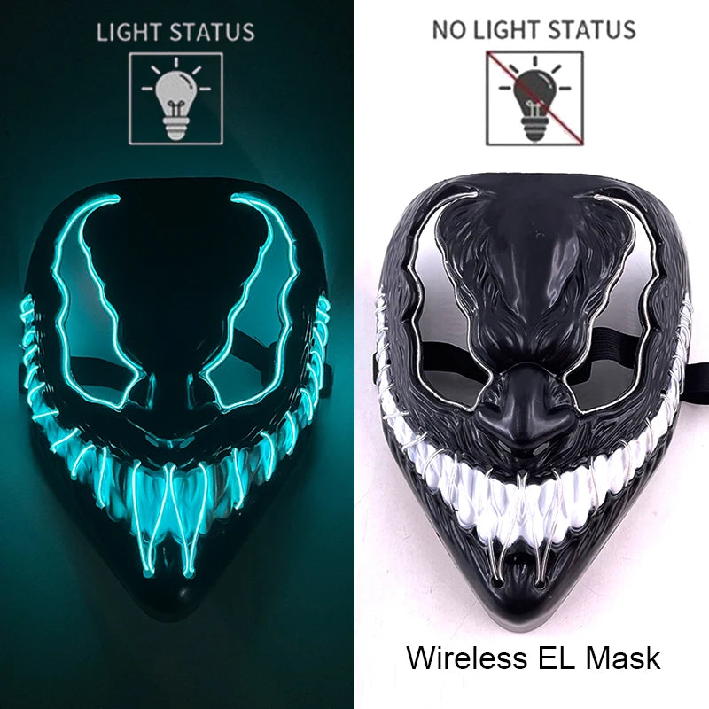 1Pc Wireless Halloween LED Neon Purge Mask LED Skull Gloves Masque Masquerade Party Props Glow in the Dark Horror Cosplay Mask