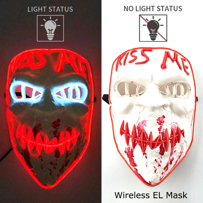 1Pc Wireless Halloween LED Neon Purge Mask LED Skull Gloves Masque Masquerade Party Props Glow in the Dark Horror Cosplay Mask