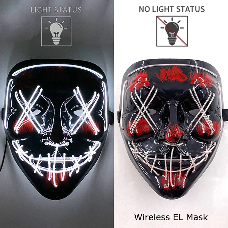 1Pc Wireless Halloween LED Neon Purge Mask LED Skull Gloves Masque Masquerade Party Props Glow in the Dark Horror Cosplay Mask