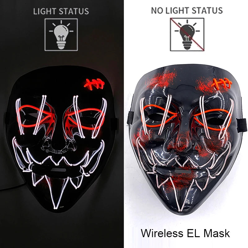 1Pc Wireless Halloween LED Neon Purge Mask LED Skull Gloves Masque Masquerade Party Props Glow in the Dark Horror Cosplay Mask