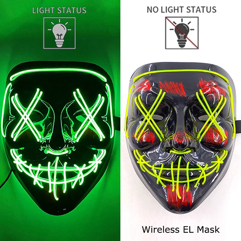 1Pc Wireless Halloween LED Neon Purge Mask LED Skull Gloves Masque Masquerade Party Props Glow in the Dark Horror Cosplay Mask